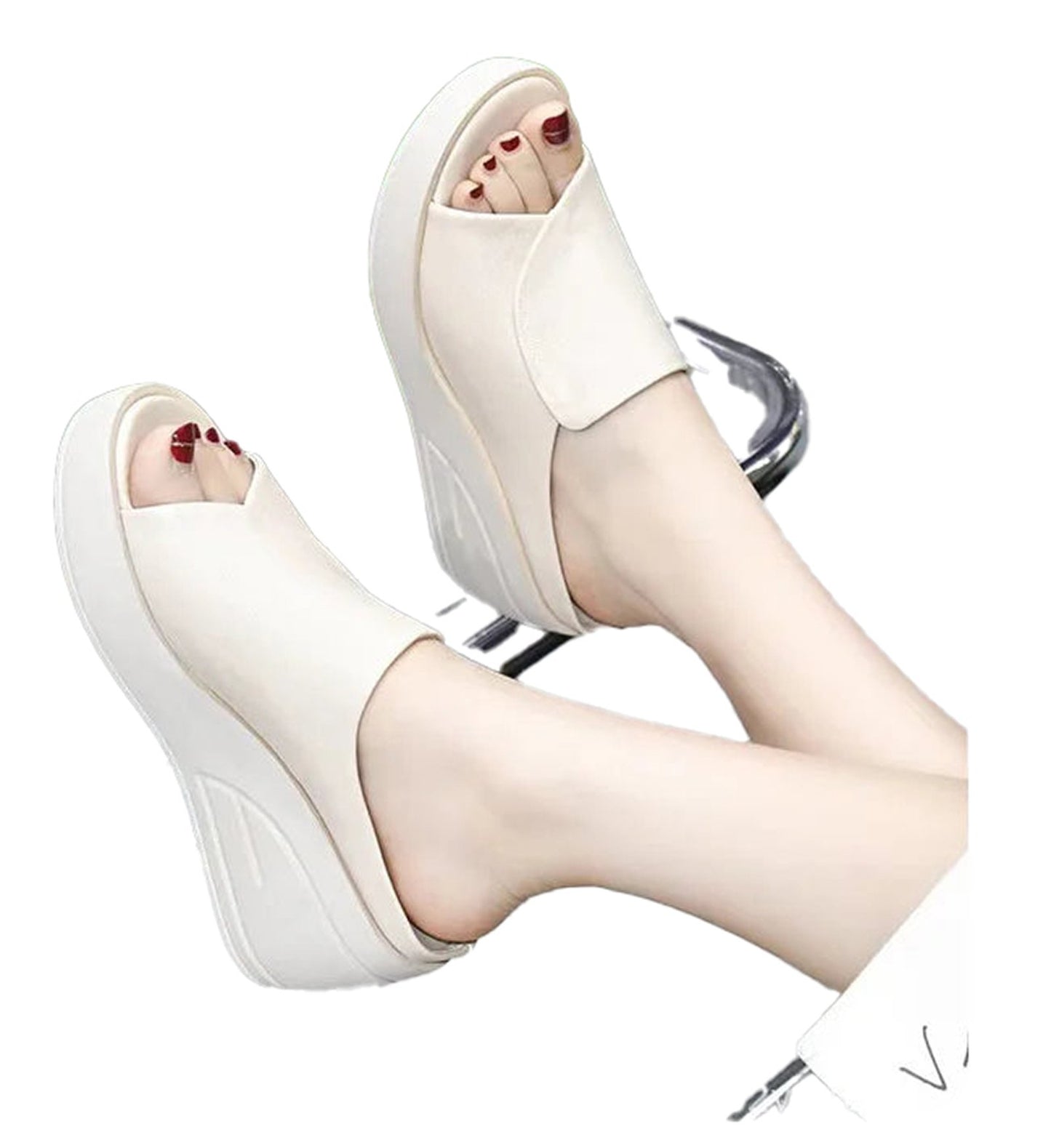 LuckeLadybug women's wedge platform sandals in cream color with open toe design