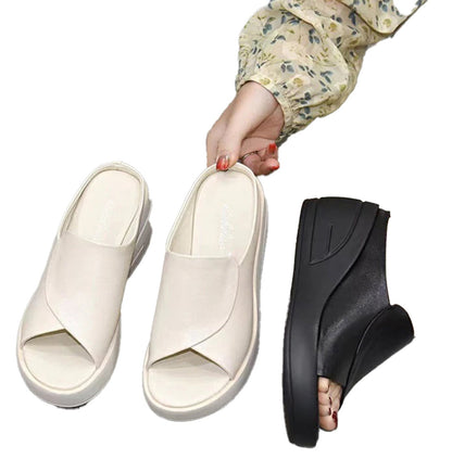 LuckeLadybug LLC women's wedge platform sandals in white and black, stylish and comfortable for casual wear