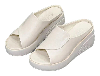 LuckeLadybug women's wedge platform sandals in creamy white for stylish summer wear