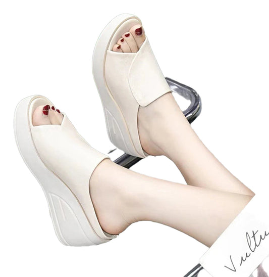 LuckeLadybug women's wedge platform sandals in cream color with open toe design and stylish comfort