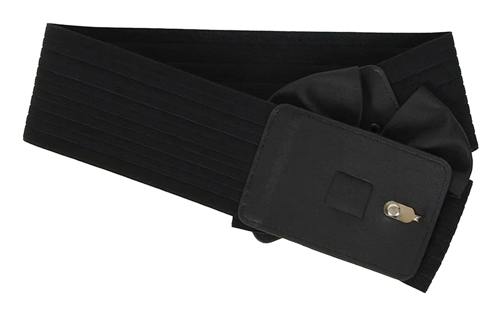 LuckeLadybug women's wide bow belt in black with gathered bow detail and elastic strap for comfortable fit