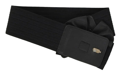 LuckeLadybug women's wide bow belt in black with gathered bow detail and elastic strap for comfortable fit