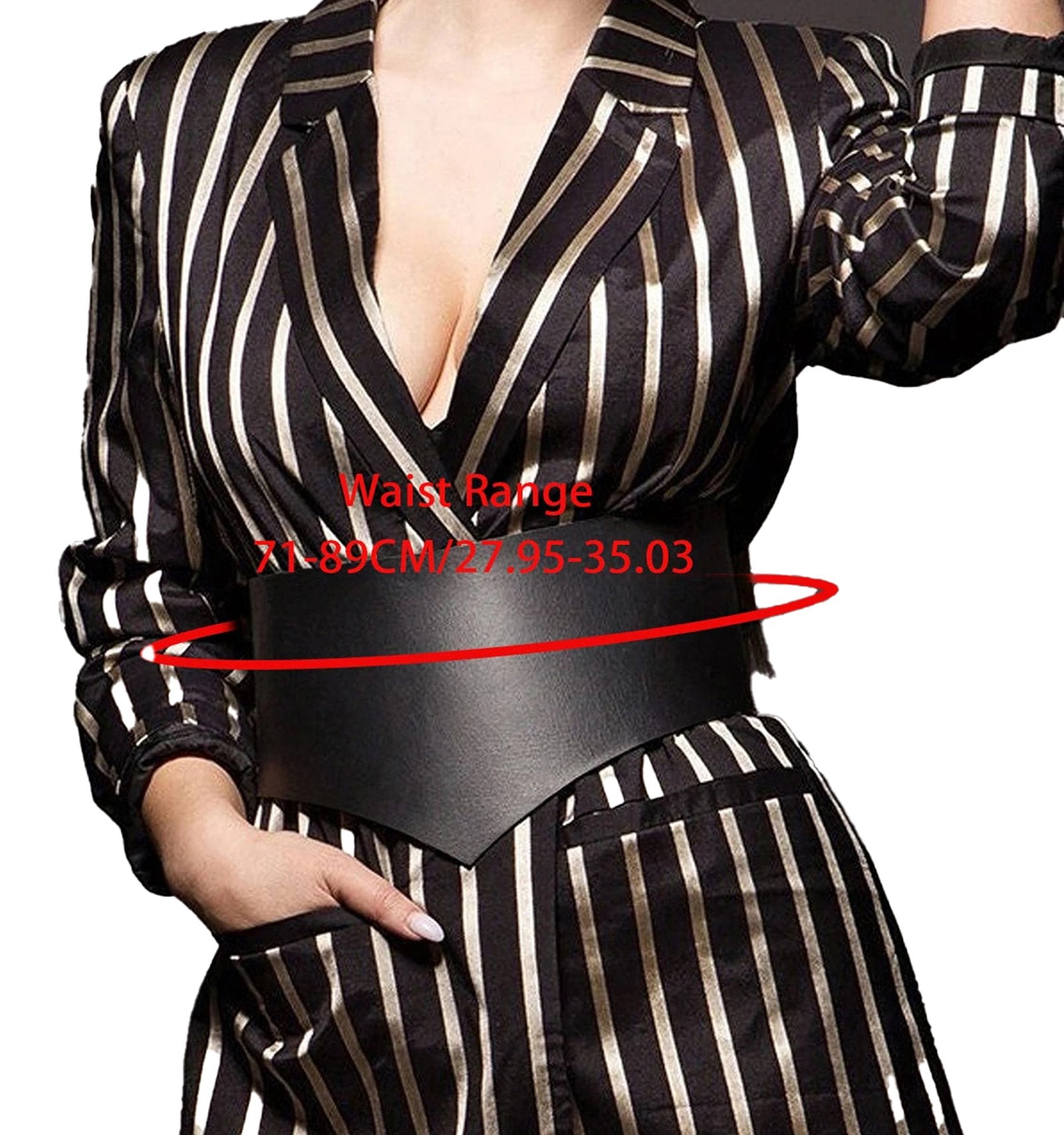 Women's wide corset belt from LuckeLadybug LLC designed for a stylish waist accentuation