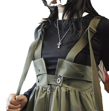 LuckeLadybug women's workwear pinafore dress featuring adjustable straps and a stylish design