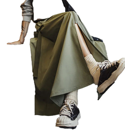 LuckeLadybug women's workwear pinafore dress in olive green with stylish side slits