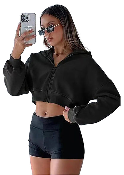 LuckeLadybug women's zip hoodie oversized in black with a cropped design and stylish fit