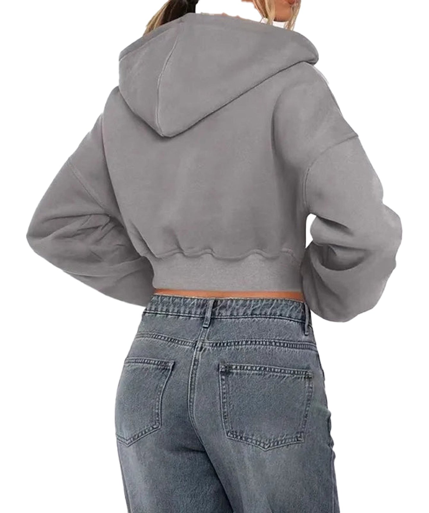 Women's zip hoodie oversized in gray with a cropped design and comfortable fit for casual wear