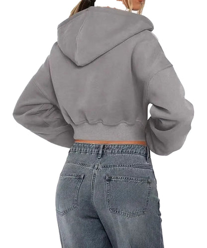 Women's zip hoodie oversized in gray with a cropped design and comfortable fit for casual wear