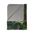 LuckeLadybug Sherpa Blanket featuring woodland fairy tale bedding design with mossy green forest elements