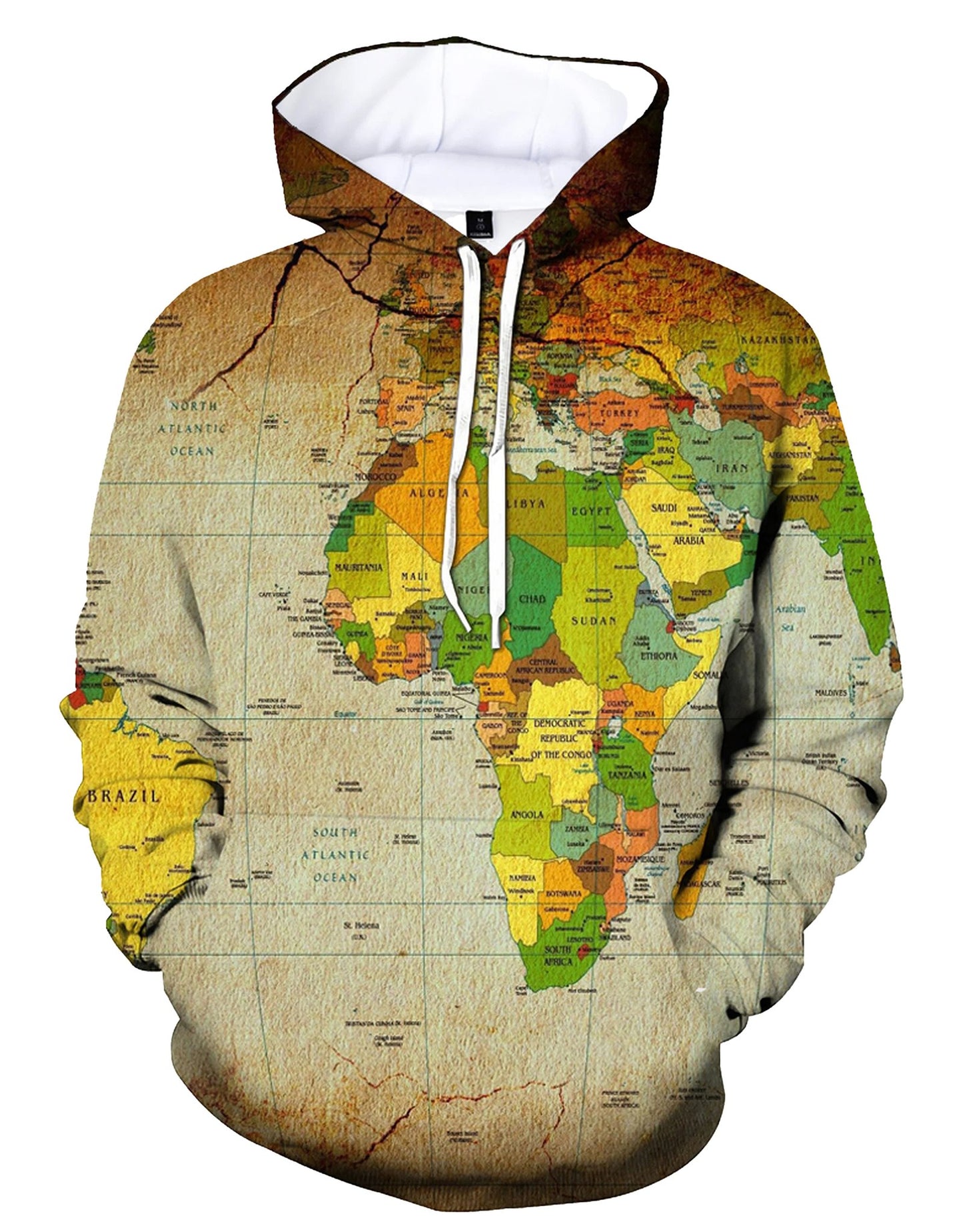 LuckeLadybug world map hoodie featuring a detailed map design with vibrant colors