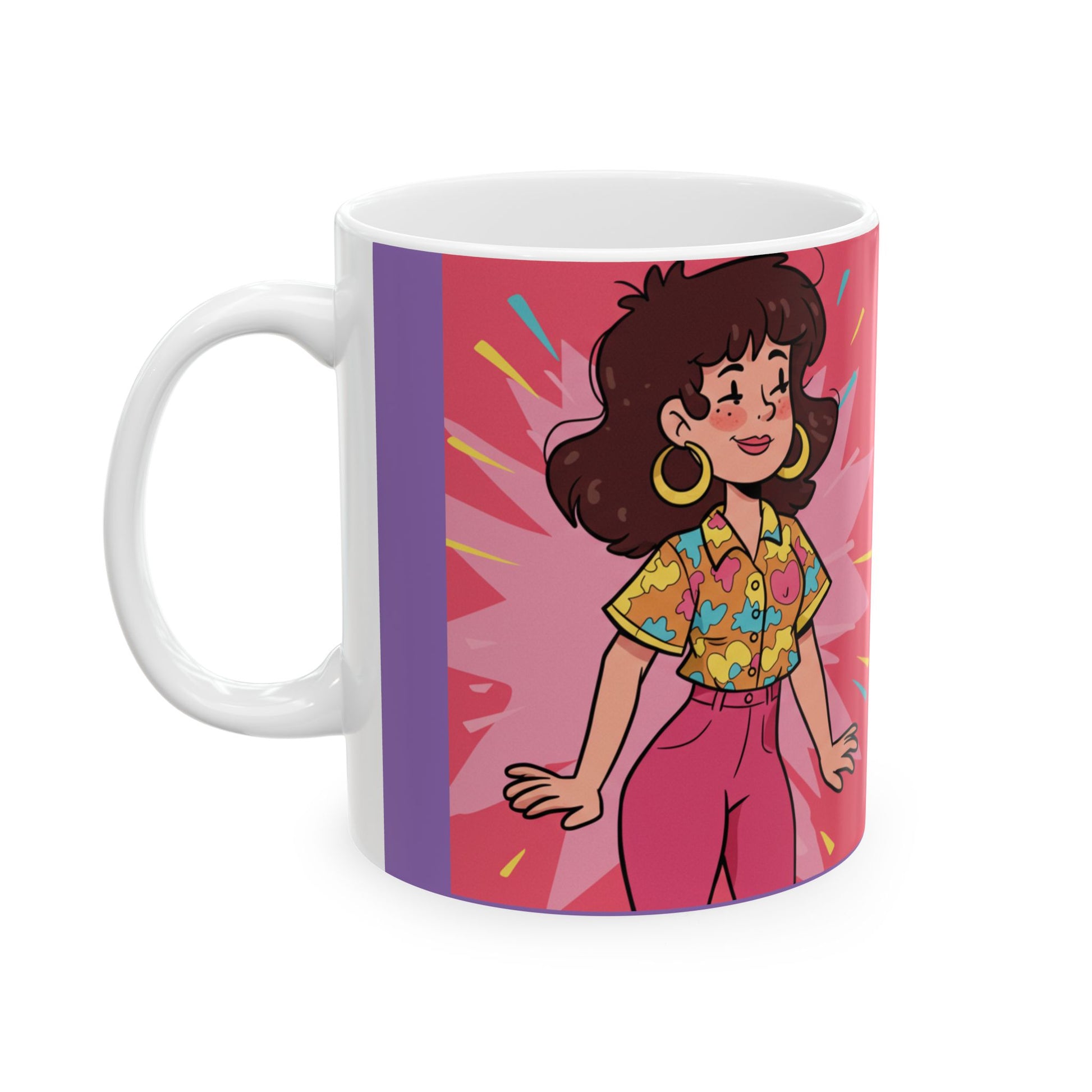 LuckeLadybug mug with colorful cartoon woman design perfect as a worlds okayest mom gift