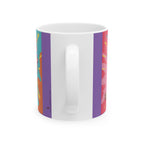 White ceramic mug with colorful design and humorous text perfect as a worlds okayest mom gift