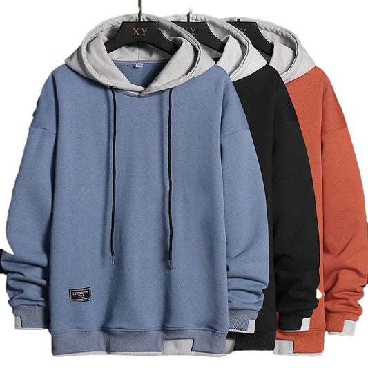 LuckeLadybug LLC Korean streetwear hoodie men in blue, black, and orange colors