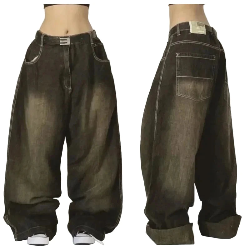Baggy denim jeans in dark wash style for men and women, perfect Y2K baggy jeans for men and women.