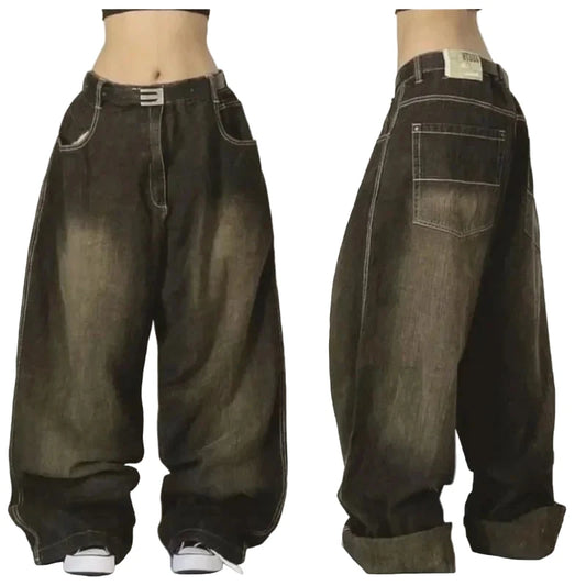 Baggy denim jeans in dark wash style for men and women, perfect Y2K baggy jeans for men and women.