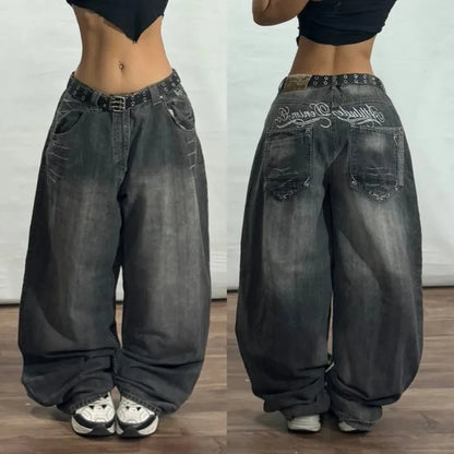 Baggy jeans for men and women by LuckeLadybug LLC featuring a stylish oversized fit and unique distressed look