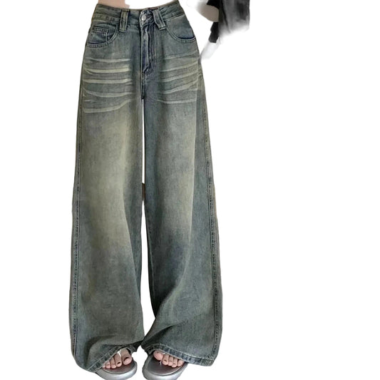 Y2K baggy jeans women in faded wash with wide leg design for a trendy casual look