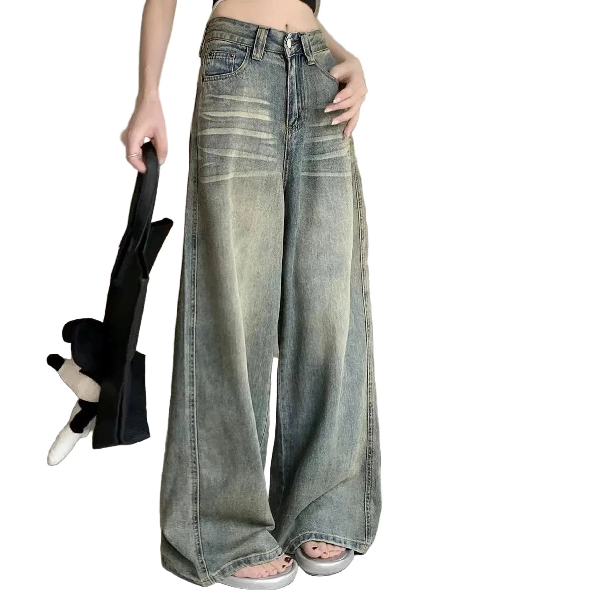 LuckeLadybug LLC Y2K baggy jeans women featuring wide-leg design and a vintage wash