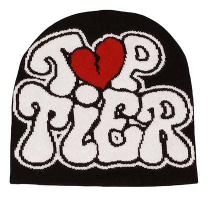 Top Tier graphic Y2K beanie for women and men with a bold heart design