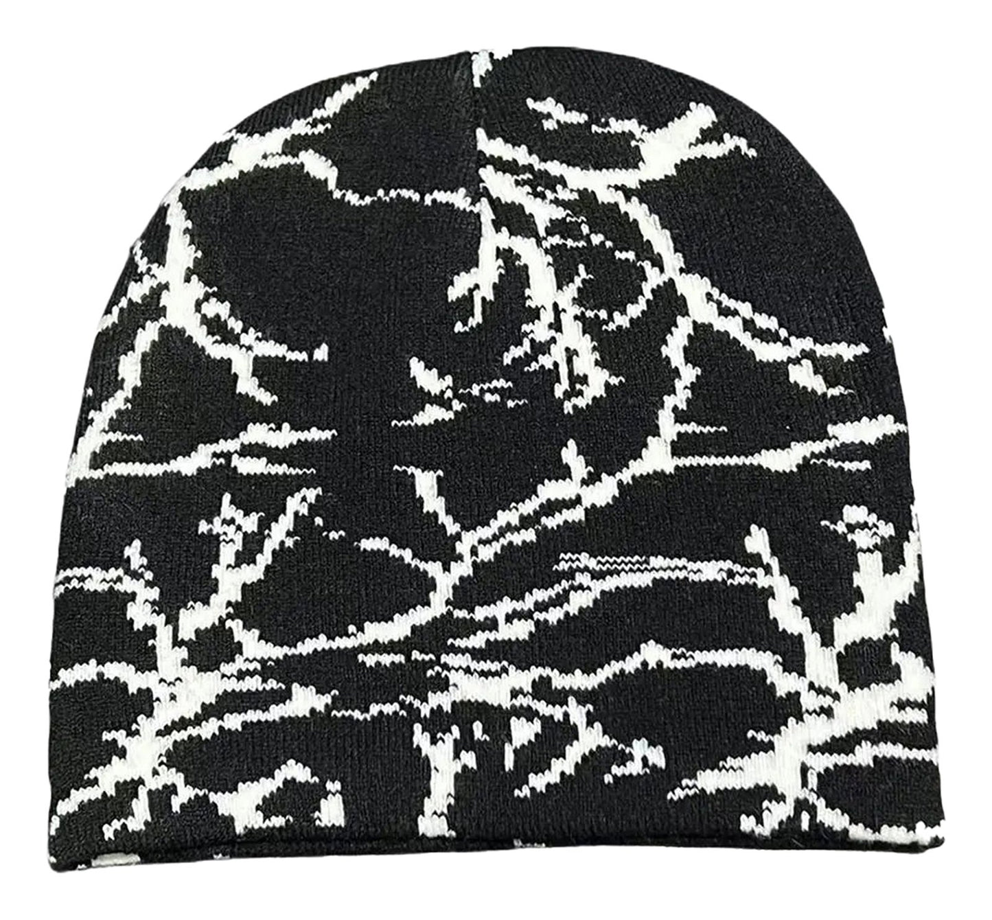 Black and white patterned LuckeLadybug Y2K beanie for women and men, perfect for stylish cold-weather wear