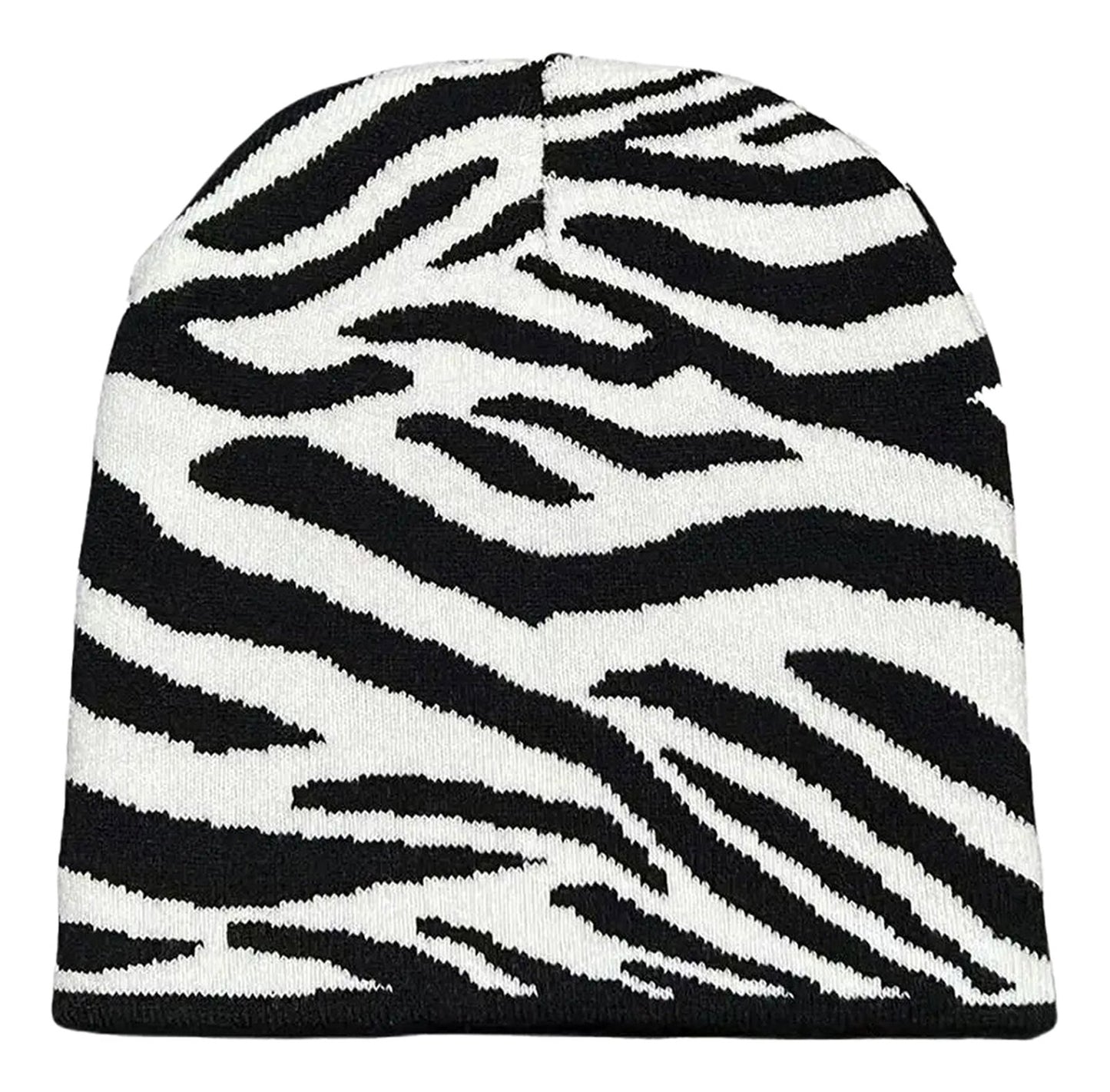 Zebra Print Beanie from LuckeLadybug LLC, stylish Y2K beanies for women and men for trendy winter looks