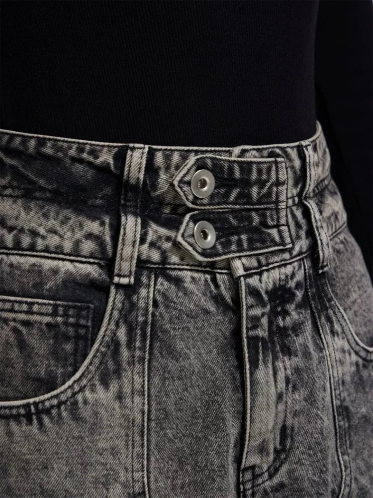 LuckyLadybug LLC Y2K cargo jeans for women featuring a high-waisted design and unique faded denim