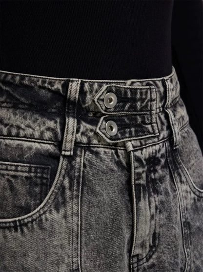 LuckyLadybug LLC Y2K cargo jeans for women featuring a high-waisted design and unique faded denim
