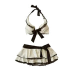 LuckeLadybug Y2K fashion bikini set with ruffled skirt and stylish ties for a trendy summer look