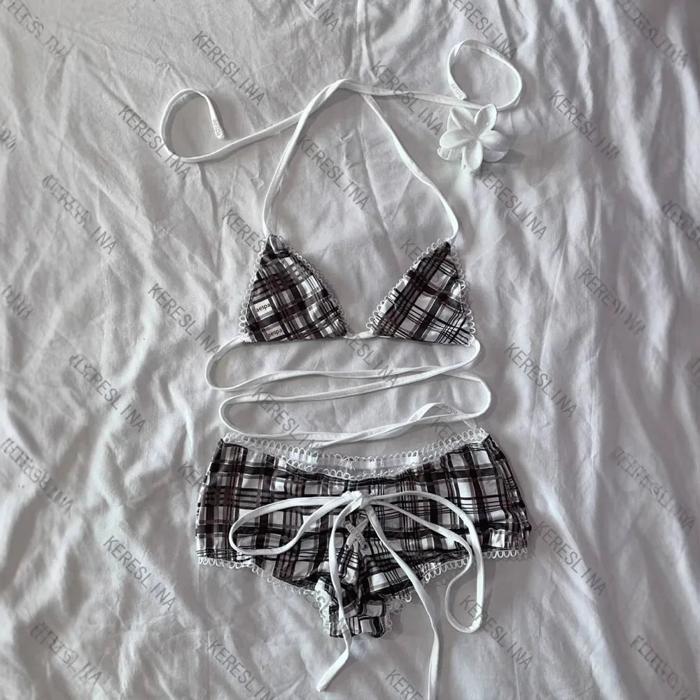Y2K Fashion Plaid Bikini Set