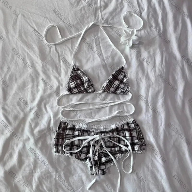 Y2K Fashion Plaid Bikini Set