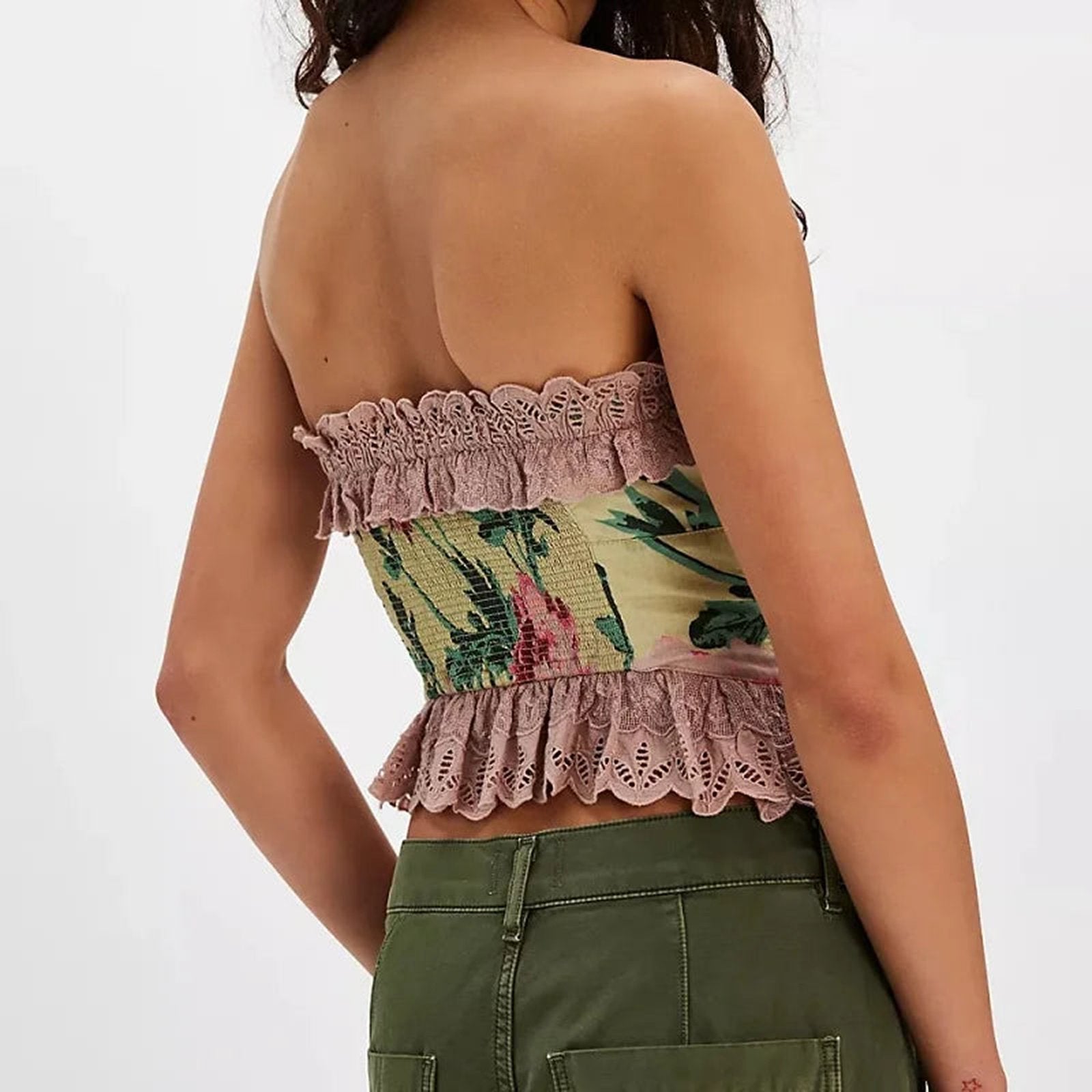 Y2K floral corset top with ruffle hem and adjustable fit, perfect for summer outfits