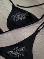 Y2K Swimwear Black Rhinestone Bikini Set
