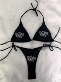 Y2K Swimwear Black Rhinestone Bikini Set