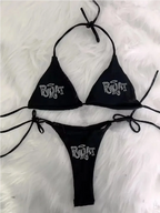Y2K Swimwear Black Rhinestone Bikini Set