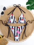 LuckeLadybug Hello Kitty Bikini featuring y2k swimwear design with stripes and colorful bows