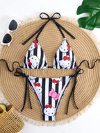 LuckeLadybug Hello Kitty Bikini featuring y2k swimwear design with stripes and colorful bows