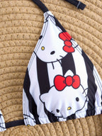 LuckeLadybug Hello Kitty Bikini Top in Black and White, perfect for y2k swimwear style