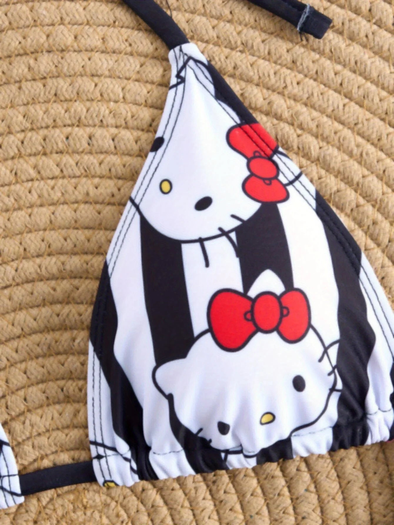 LuckeLadybug Hello Kitty Bikini Top in Black and White, perfect for y2k swimwear style
