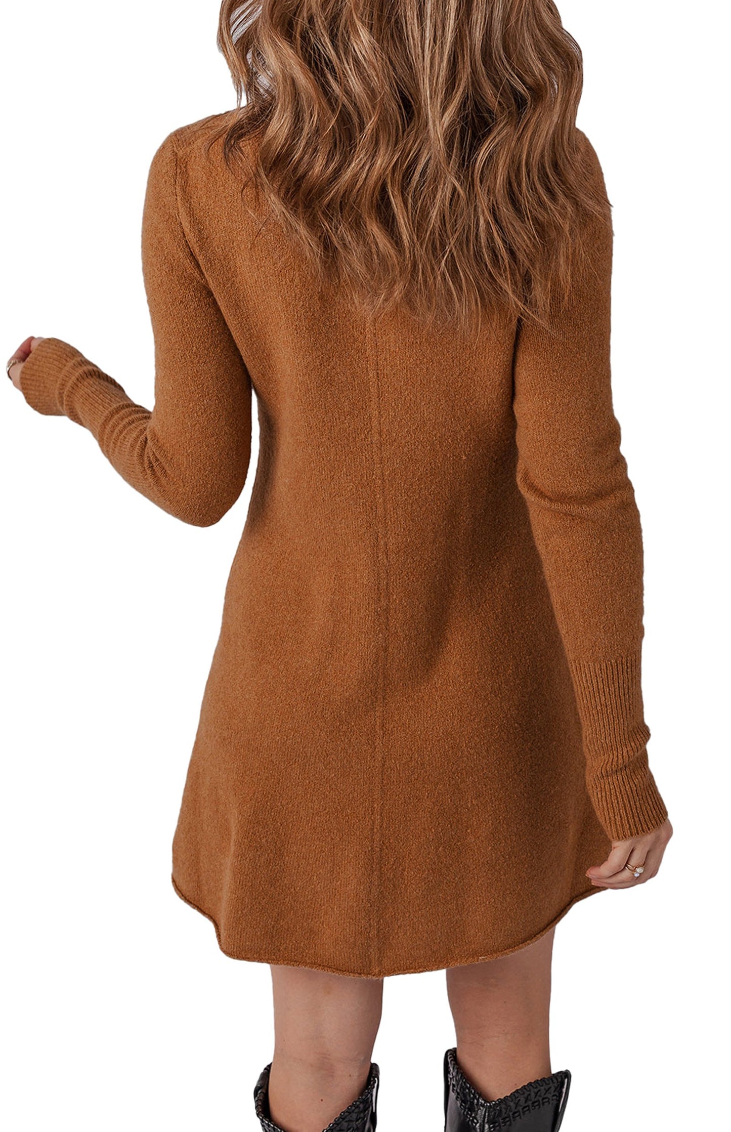 LuckyLadybug yellow ribbed sweater dress with long sleeves and a cozy fit