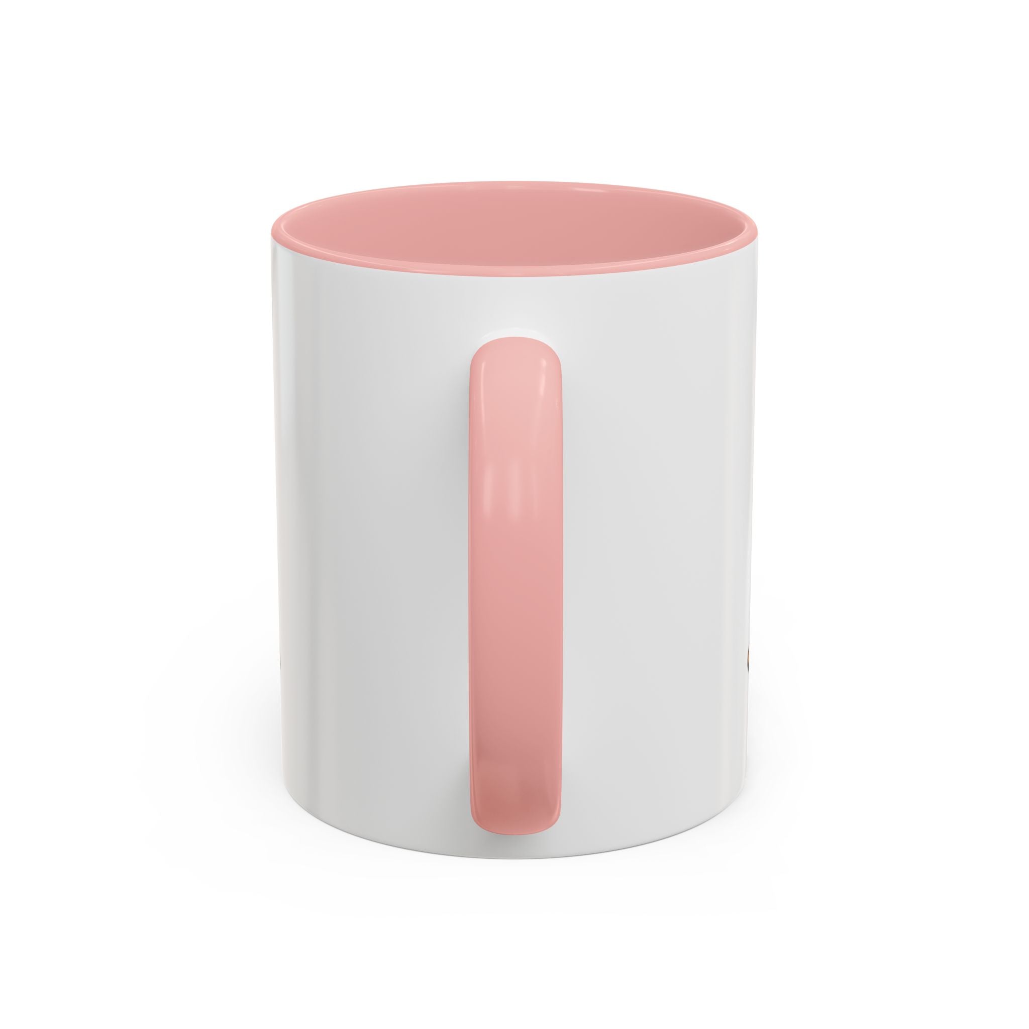 White mug with pink handle and interior from LuckeLadybug Yorkie dog coffee mug collection