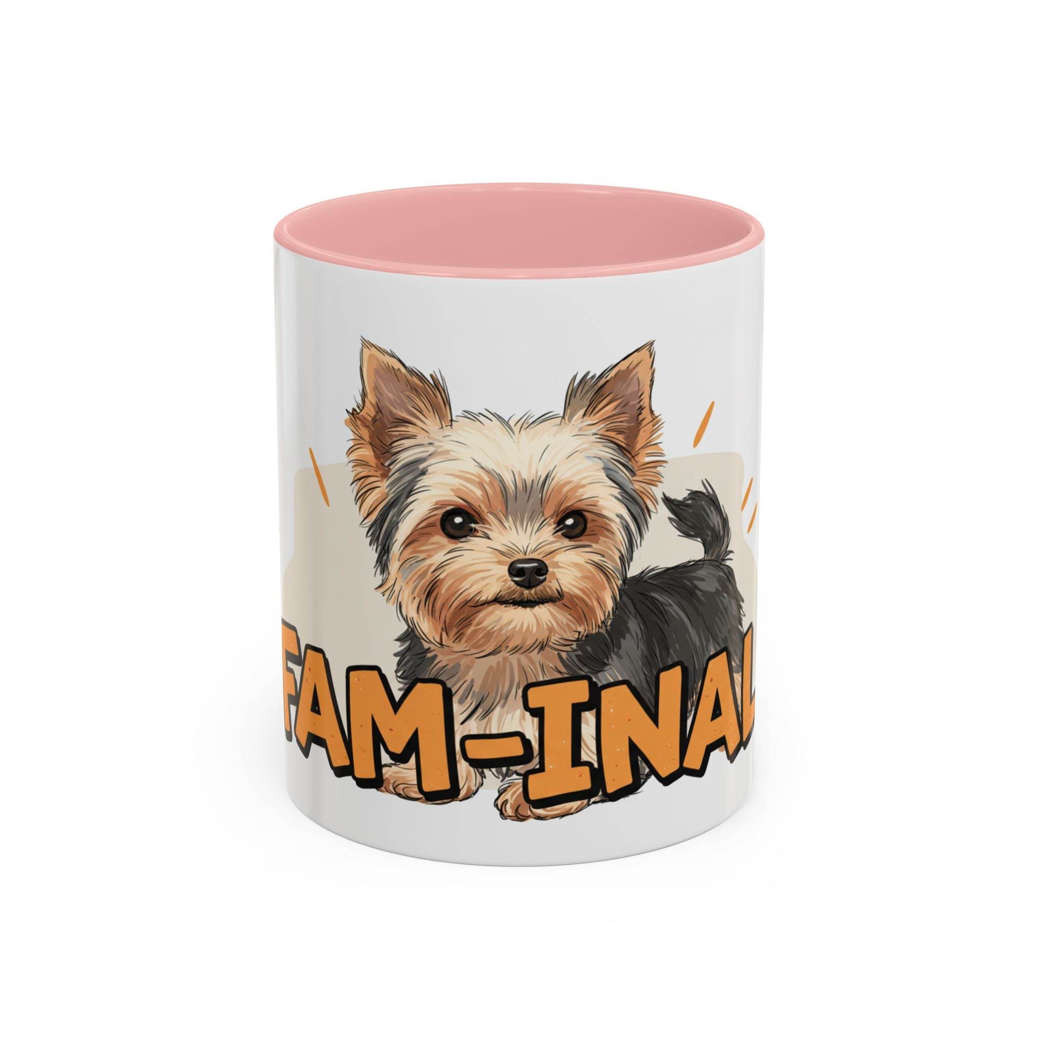 Yorkie dog coffee mug with cute Yorkie illustration and fam-inar text by LuckeLadybug