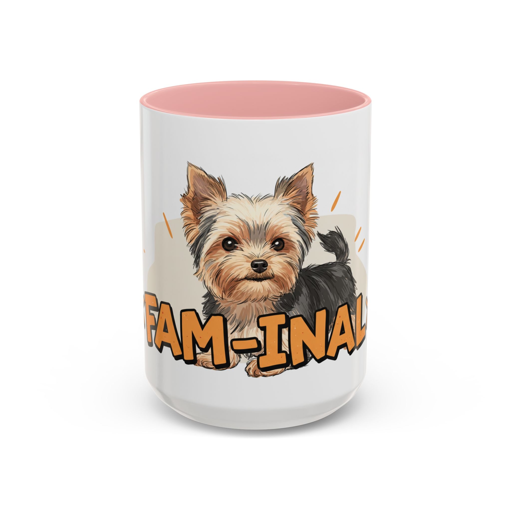 LuckeLadybug Yorkie dog coffee mug with cute Yorkie illustration and pink interior