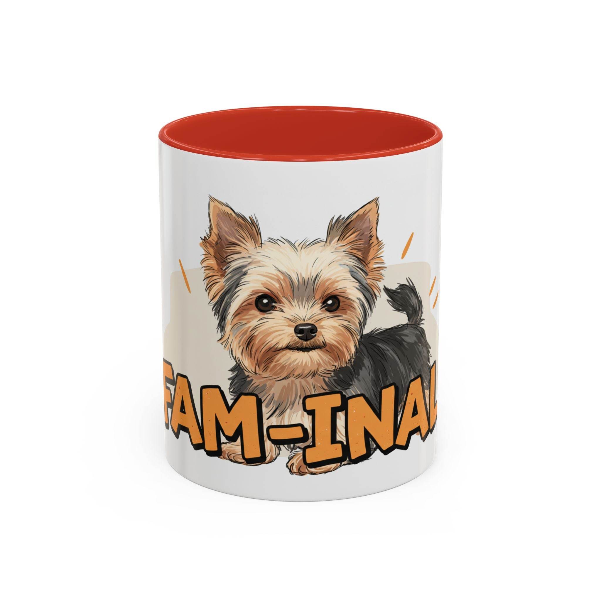 Yorkie dog coffee mug with cute Yorkshire Terrier illustration and red interior by LuckeLadybug