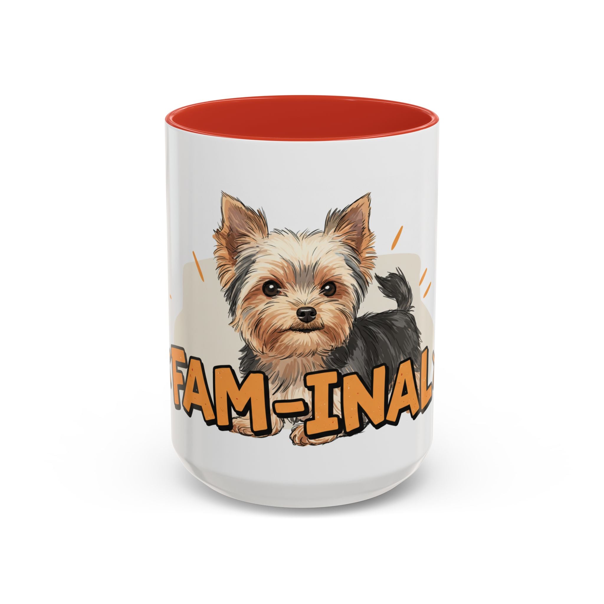 LuckeLadybug Yorkie dog coffee mug with cute Yorkshire Terrier illustration and orange interior