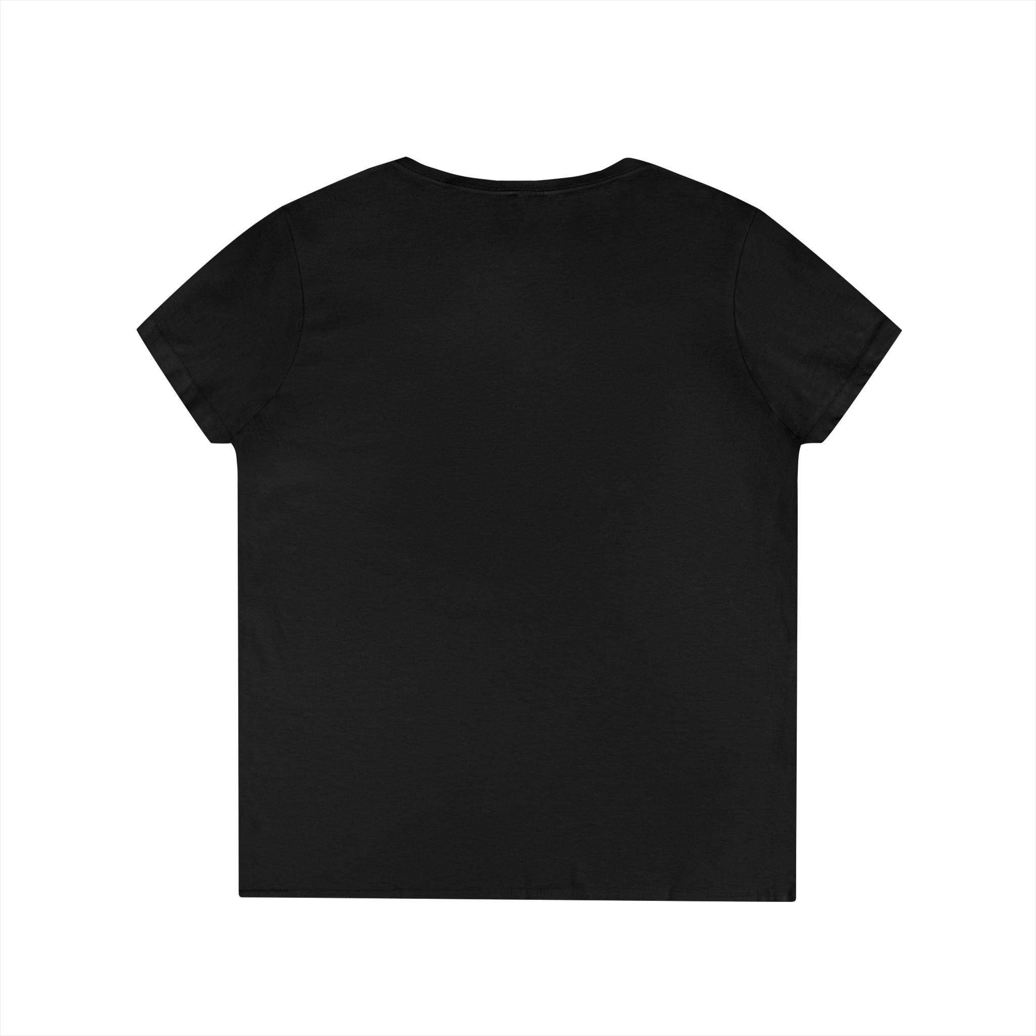 Black Yorkie V neck t shirt for women showing back view with short sleeves from LuckeLadybug