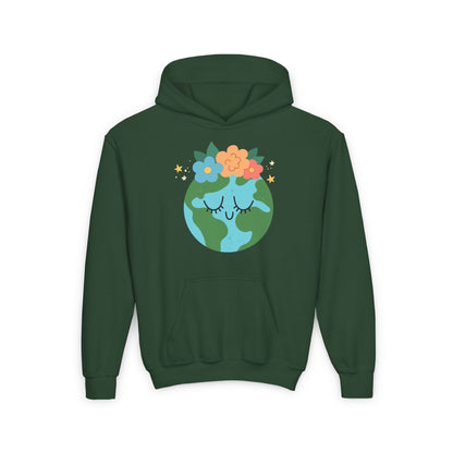 LuckeLadybug youth earth flower hoodie green kids hoodie with earth and flower graphic design