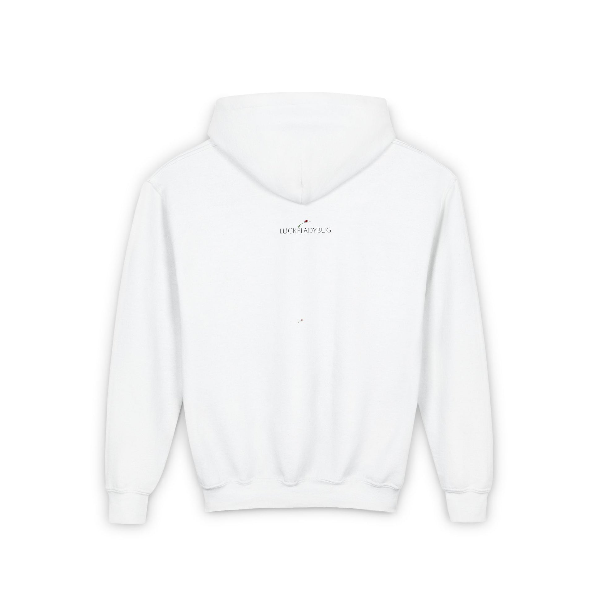 White youth earth flower hoodie for kids by LuckeLadybug with a front pocket and hood