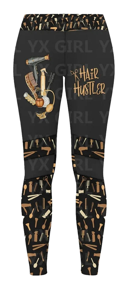 LuckeLadybug LLC hair stylist leggings for women featuring stylish design with scissors and combs