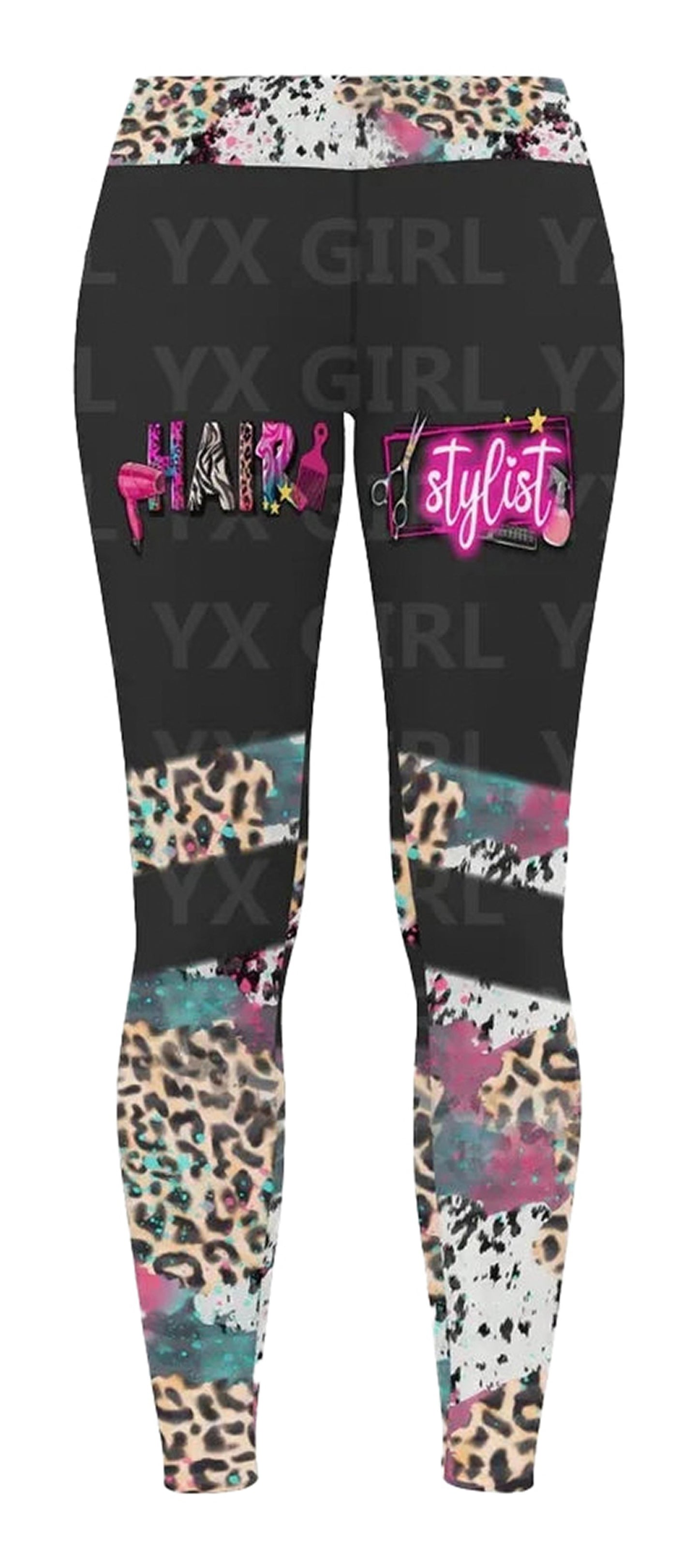 LuckeLadybug LLC hair stylist leggings for women with vibrant leopard print and colorful designs