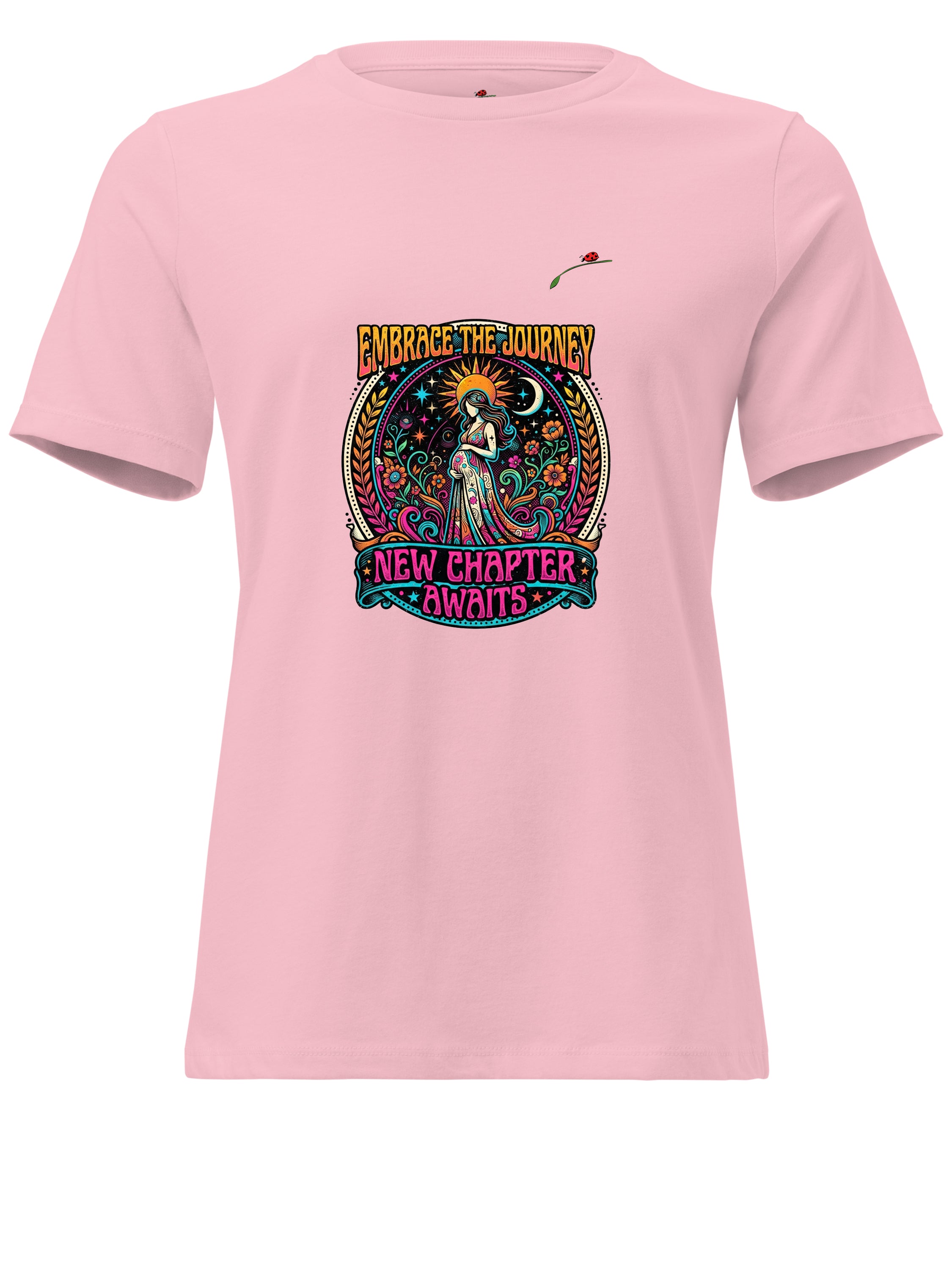 LuckeLadybug LLC Pink T-Shirt with 'Embrace the Journey' Design featuring Zendaya Inspired Theme